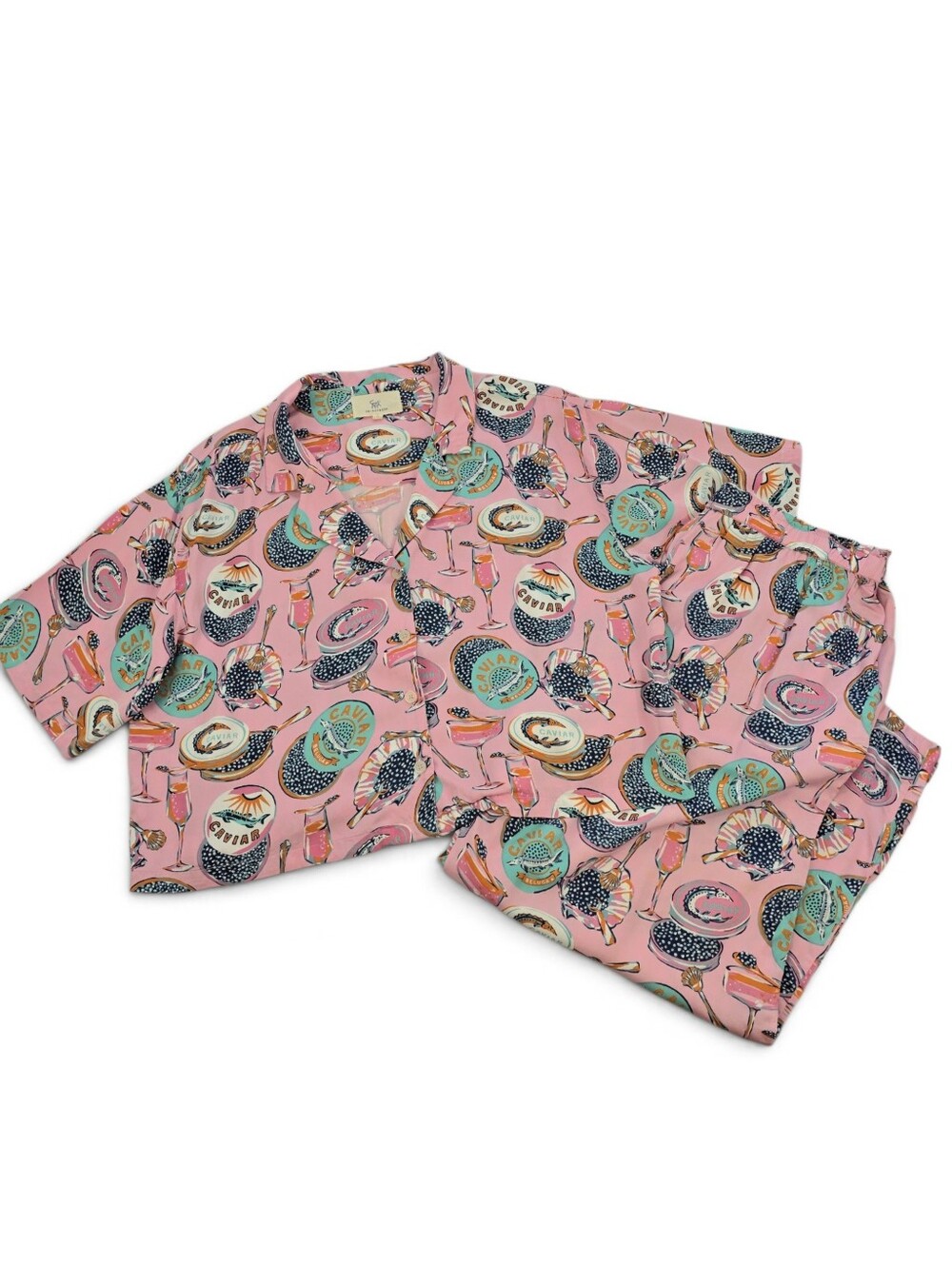 Printfresh Caviar Pink Pajama Set Button Up Wide Leg Pants Size L Lounge Maximal